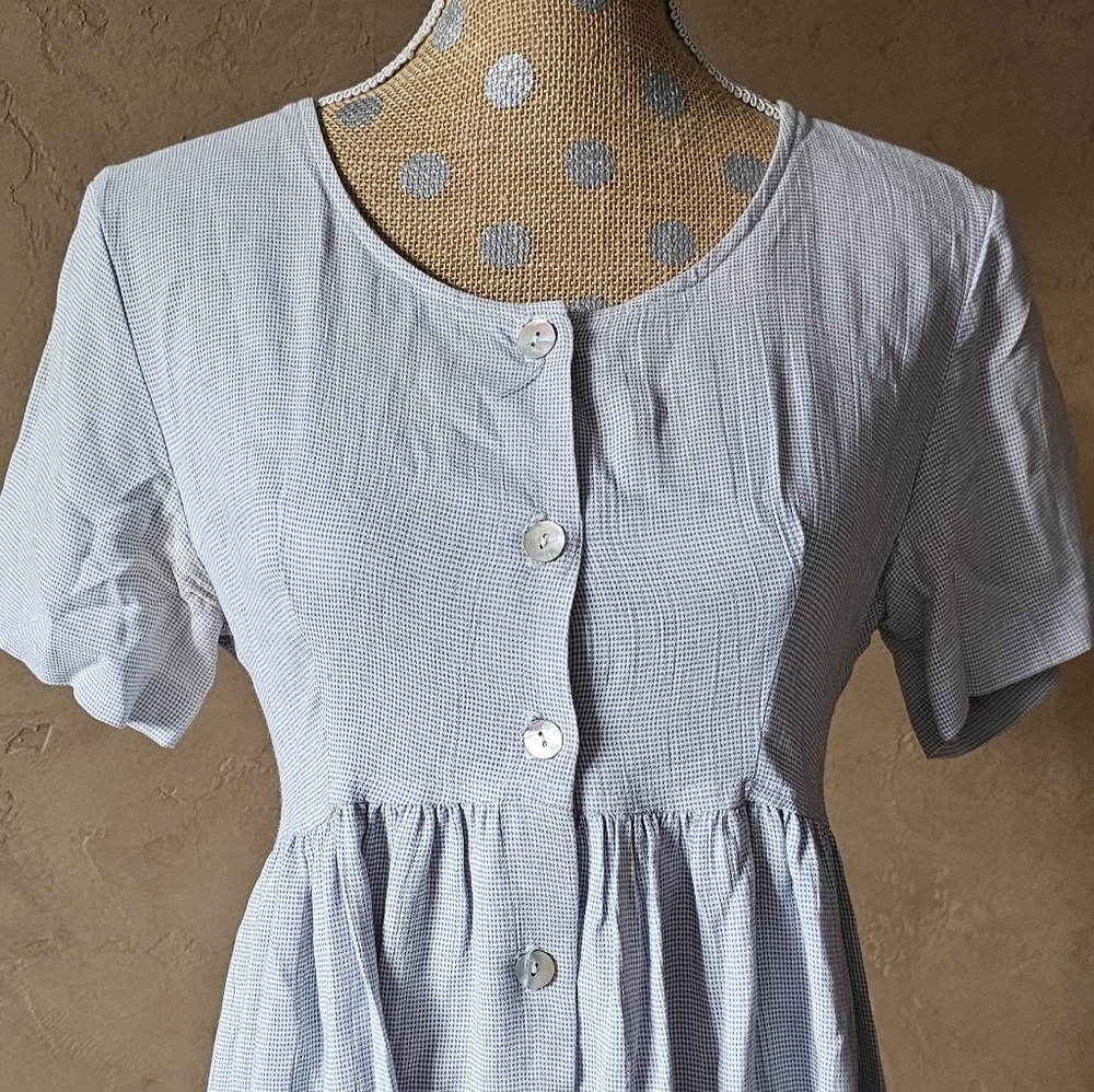 Vintage Sostanza Button Front Midi Dress Pockets Blue Small Cottagecore 90s
